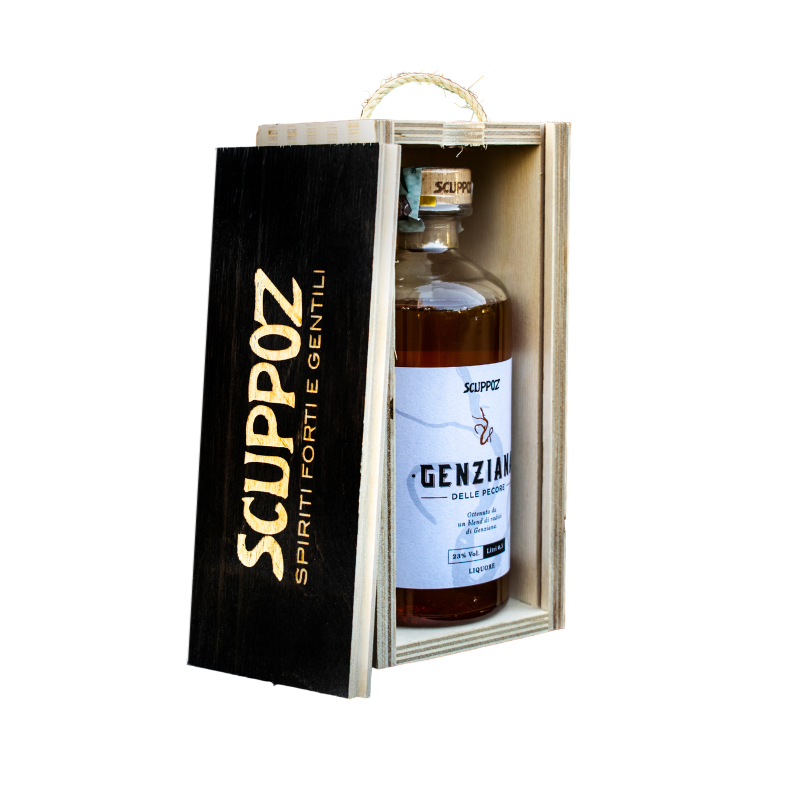 Contenitore box di legno coperchio nero scritta Scuppoz per bottiglie 0,5L idea regalo Teramo Abruzzo